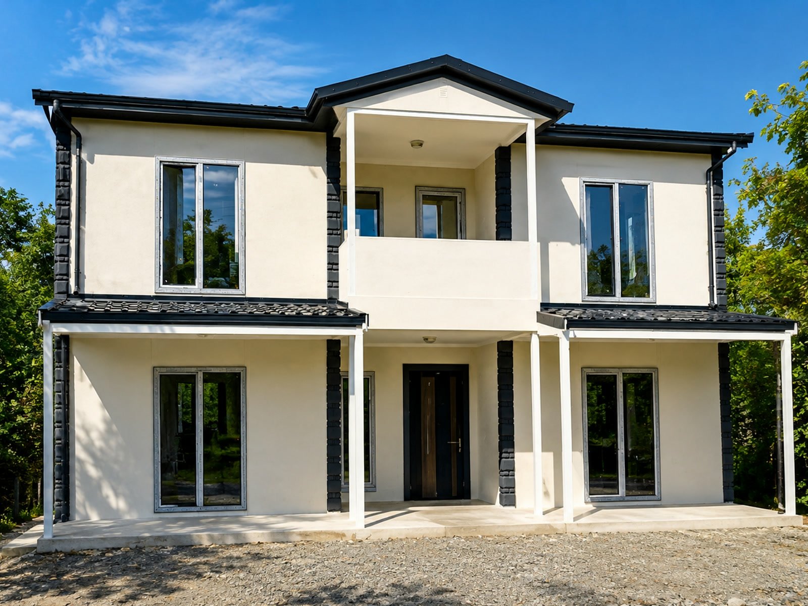 Çift katlı 3+1 prefabrik ev dış cephe görünümü