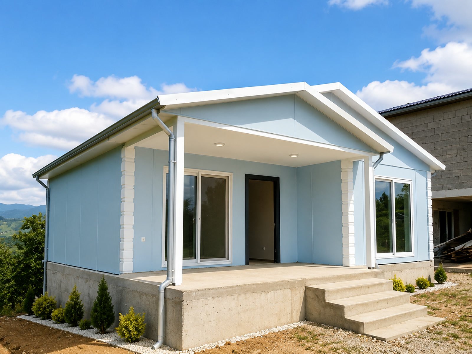 Tek katlı 1+1 prefabrik ev dış cephe görünümü